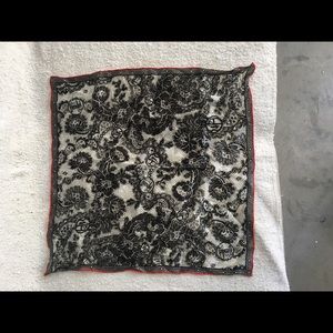 Henri Bendel Silk Scarf Black/White/Red trim